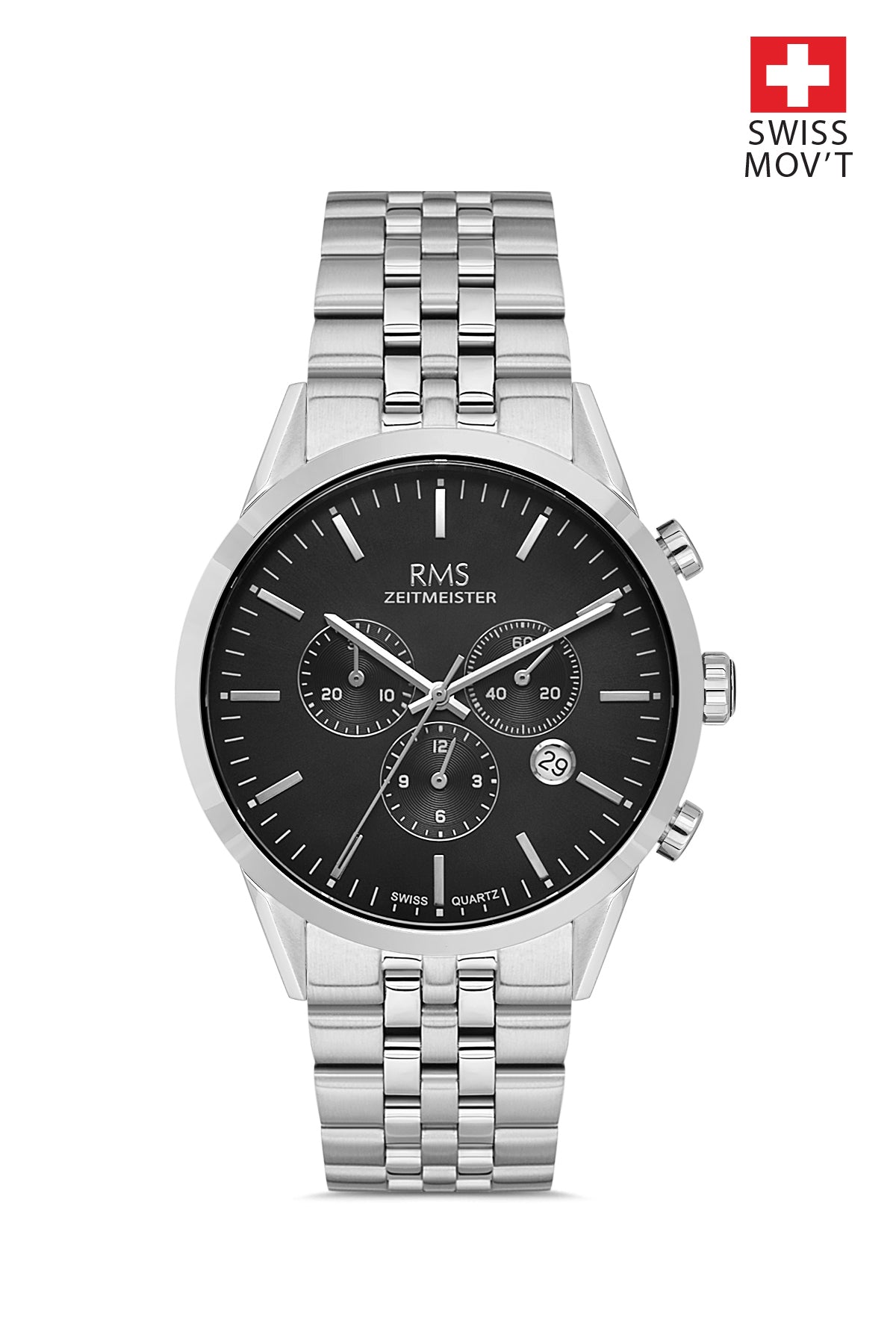 RMS Black Dial Silver Coated Men's Watch - RMS.1.AG1593.03