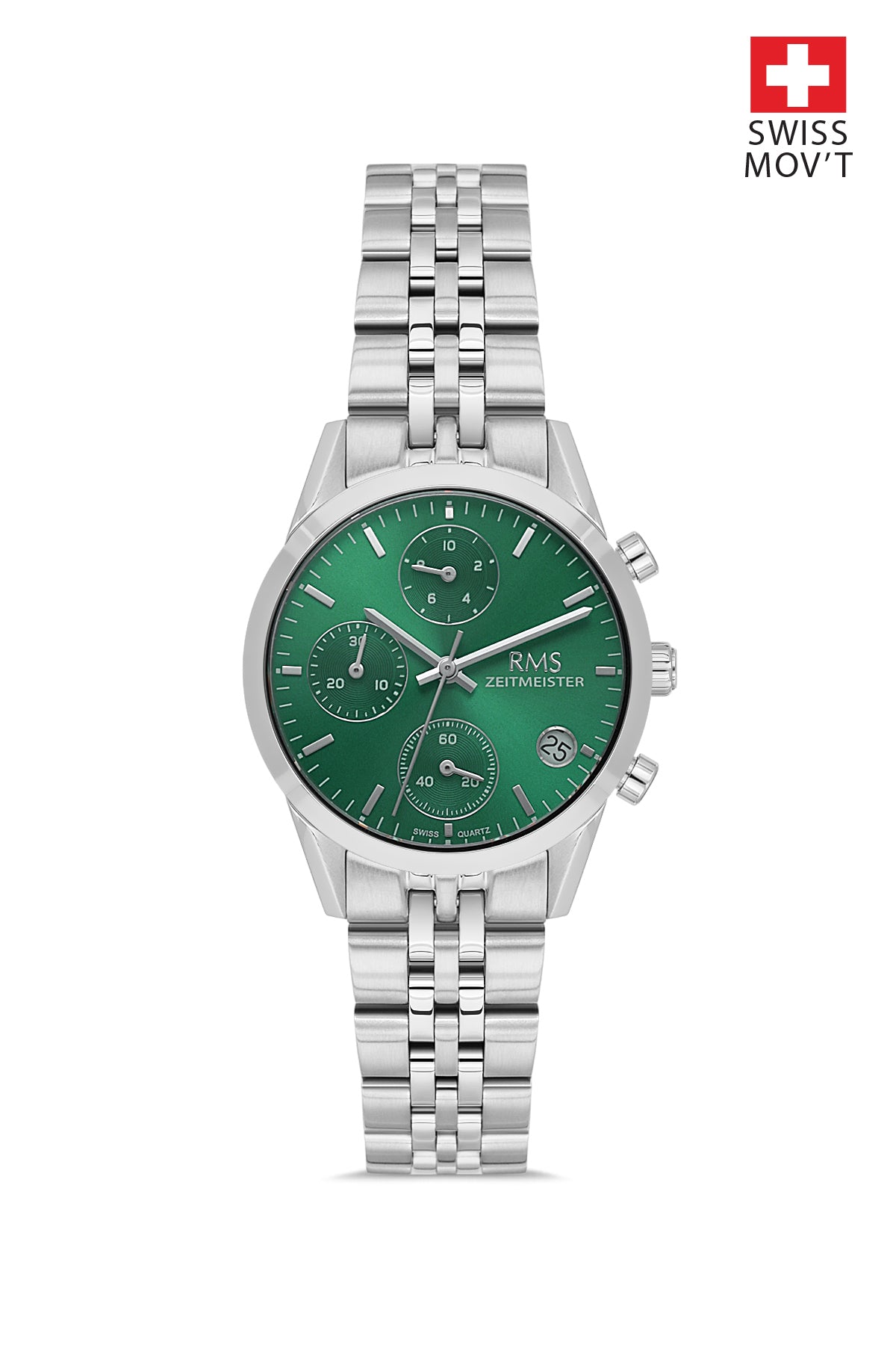 RMS Green Dial Silver Coated Women's Watch - RMS.1.AG1594.04