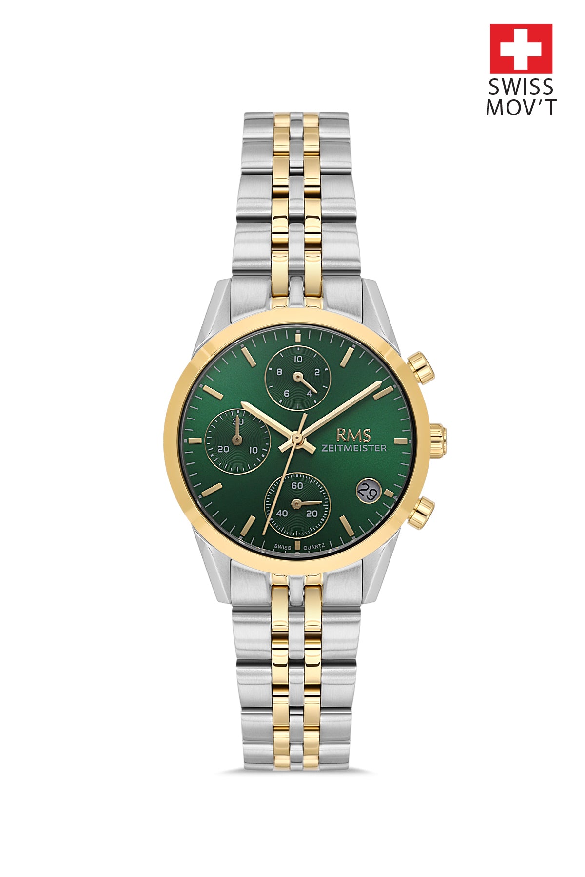 RMS Zeitmeister Green Dial Gold & Silver Plated Women's Watch - Stainless Steel Bracelet - RMS.1.AG1594.07