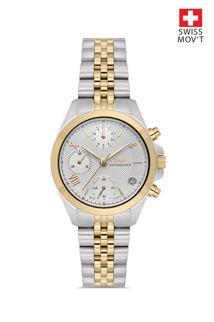 RMS Zeitmeister Silver Dial Gold & Silver Plated Women's Watch - Stainless Steel Bracelet - RMS.1.AG1599.09