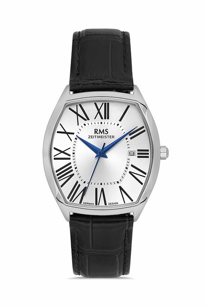 RMS Zeitmeister Silver Dial Silver Plated Men's Watch - Black Genuine Leather Strap - RMS.1.AG1627.01