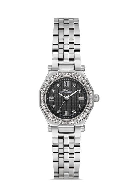 RMS Zeitmeister Black Dial Silver Plated Women's Watch - Stainless Steel Bracelet - RMS.1.AG2056.02