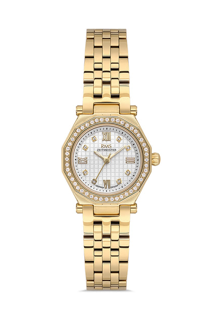 RMS Zeitmeister Silver Dial Gold Plated Women's Watch - Stainless Steel Bracelet - RMS.1.AG2056.04