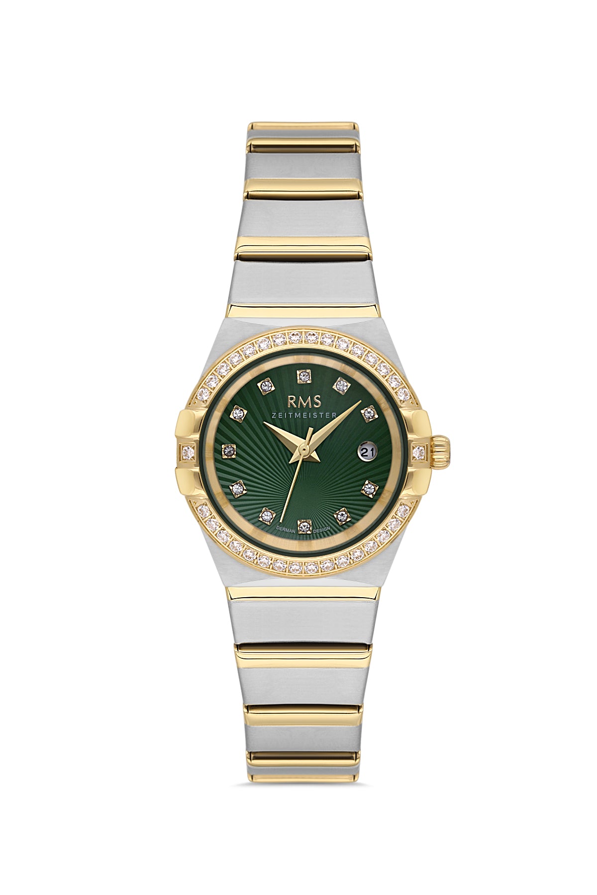 RMS Zeitmeister Green Dial Gold & Silver Plated Women's Watch - Stainless Steel Bracelet - RMS.1.AG2057.04