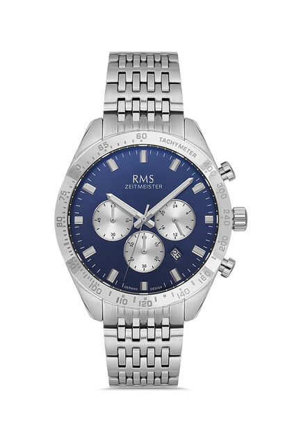 RMS Zeitmeister Blue Dial Silver Plated Men's Watch - Stainless Steel Bracelet - RMS.1.AG2053.03