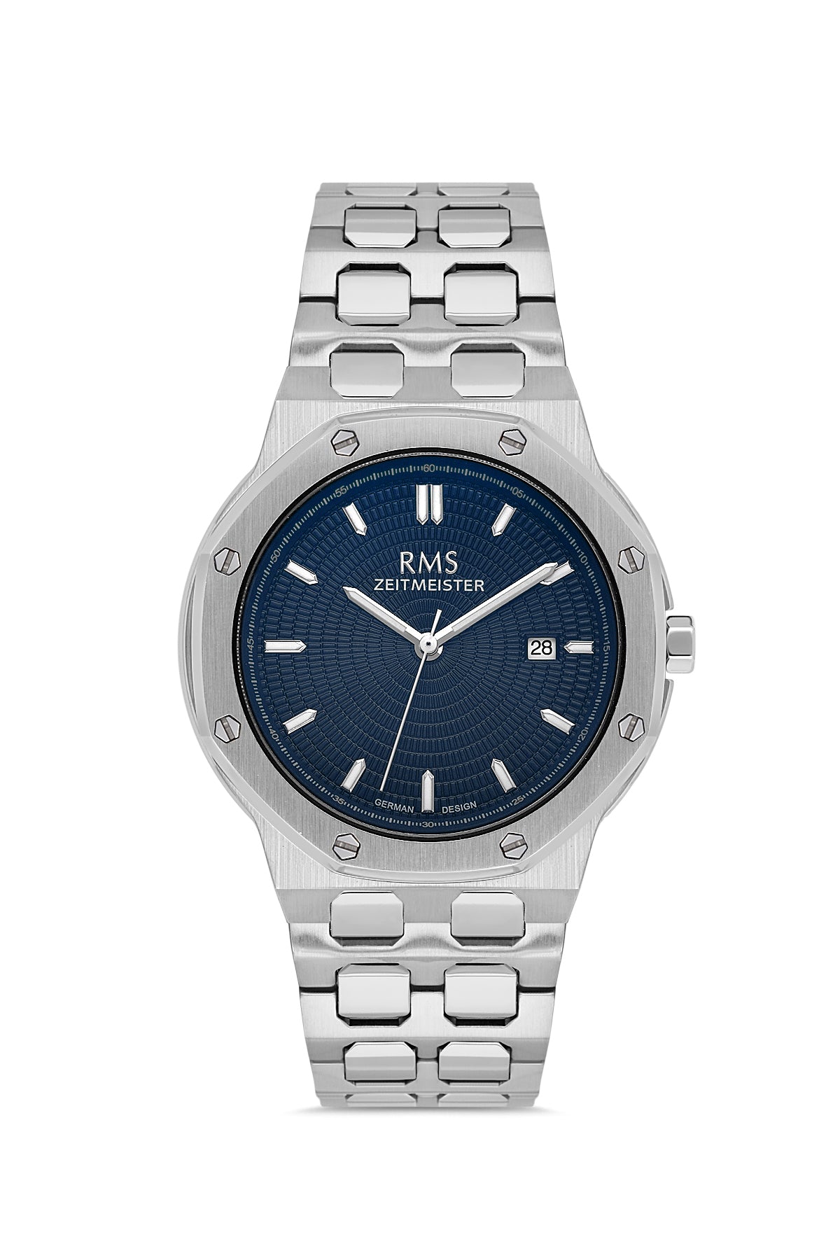 RMS Zeitmeister Blue Dial Silver Plated Men's Watch - Stainless Steel Bracelet - RMS.1.AG2052.03