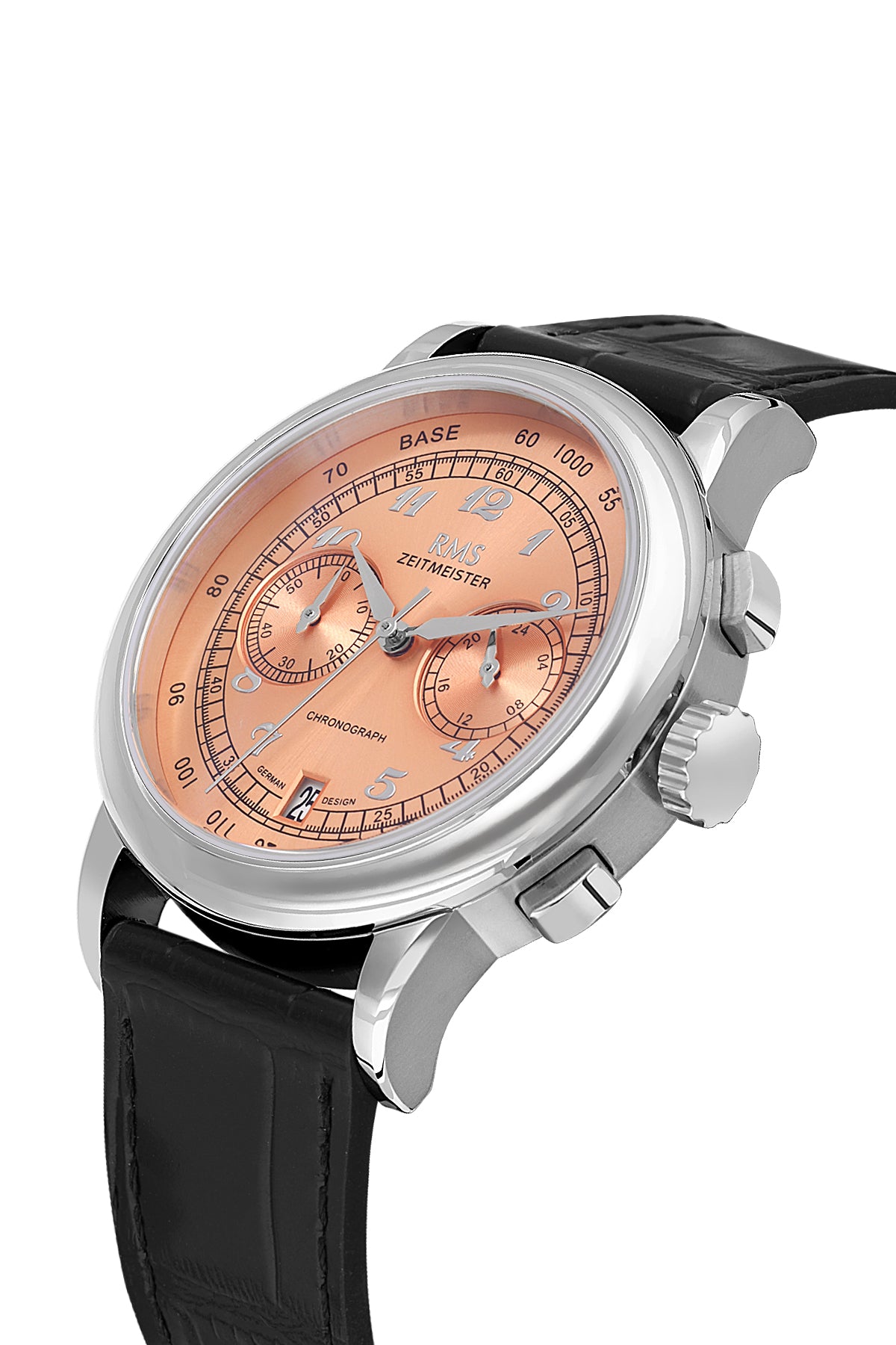 RMS Zeitmeister RMS.1.AG1624.11 men's watch with salmon dial, silver case and genuine leather strap – angled view