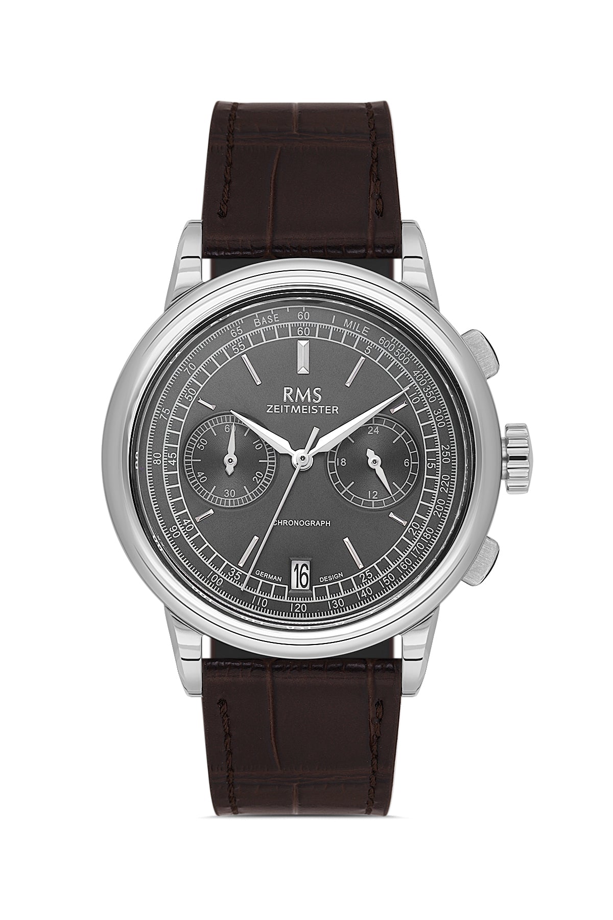 RMS Zeitmeister RMS.1.AG1624.13 men's watch with gray dial, silver case and genuine leather strap