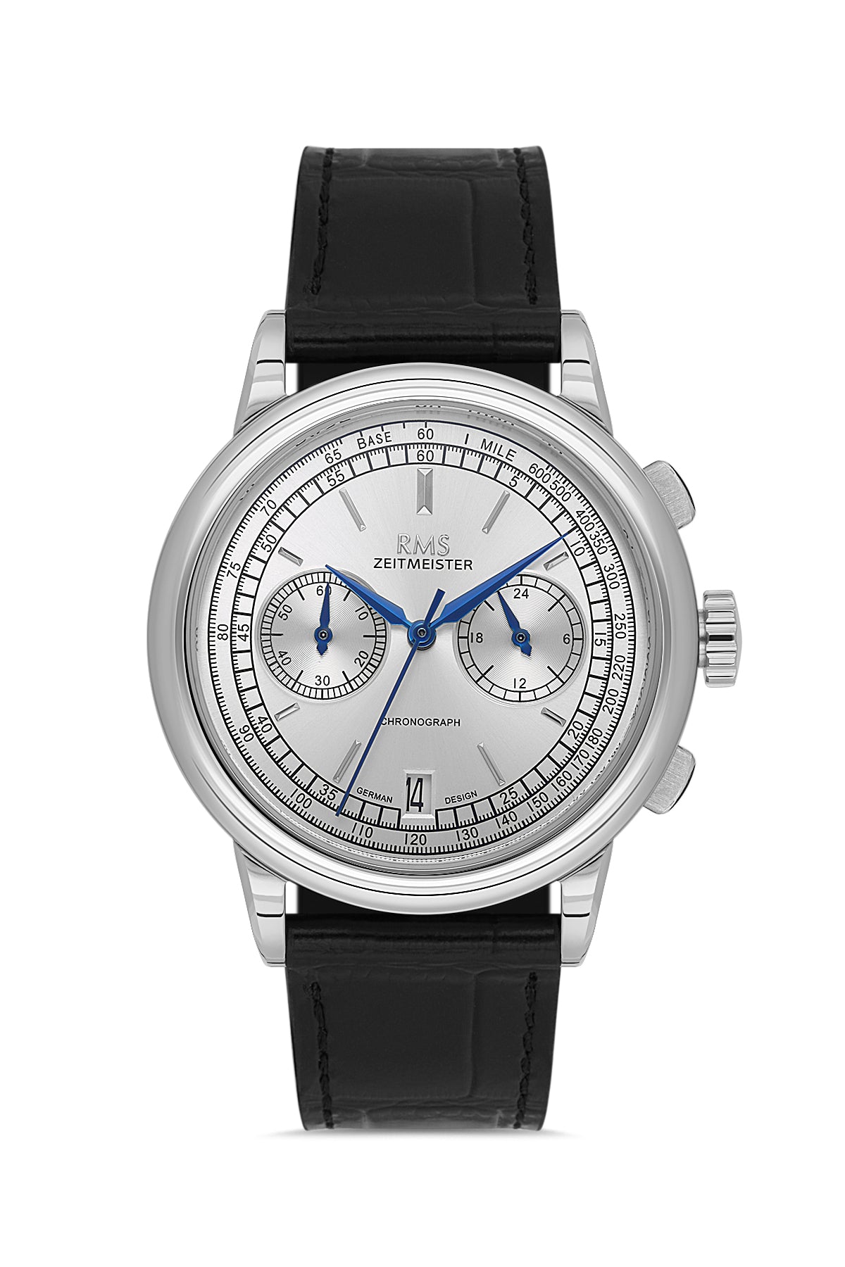 RMS Zeitmeister RMS.1.AG1624.9 men's watch with silver dial, silver case and genuine leather strap