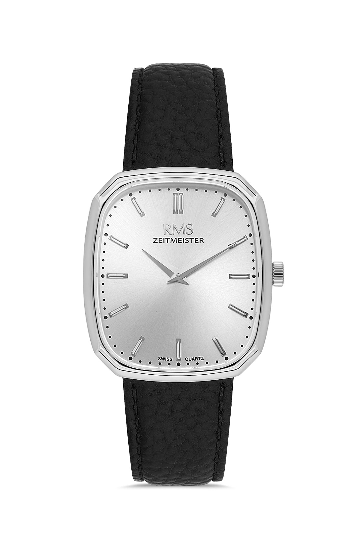 RMS Zeitmeister Silver Dial Silver Plated Men's Watch - Black Genuine Leather Strap - RMS.1.AG2048.01