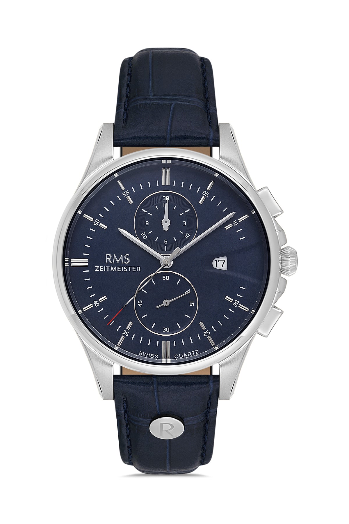 RMS Zeitmeister RMS.1.AG2075.03 men's watch with blue dial, silver case and genuine leather strap