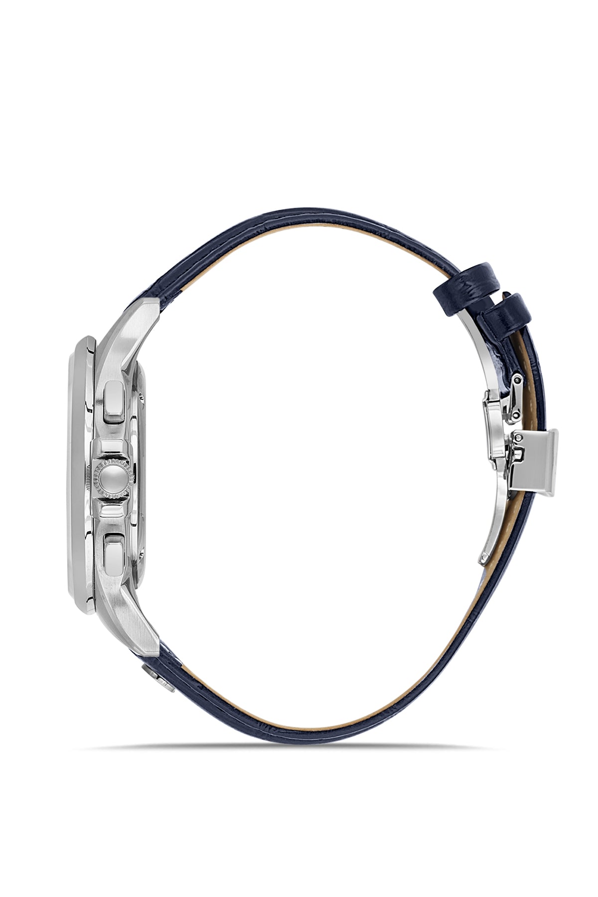 RMS Zeitmeister RMS.1.AG2075.03 men's watch with blue dial, silver case and genuine leather strap – side view