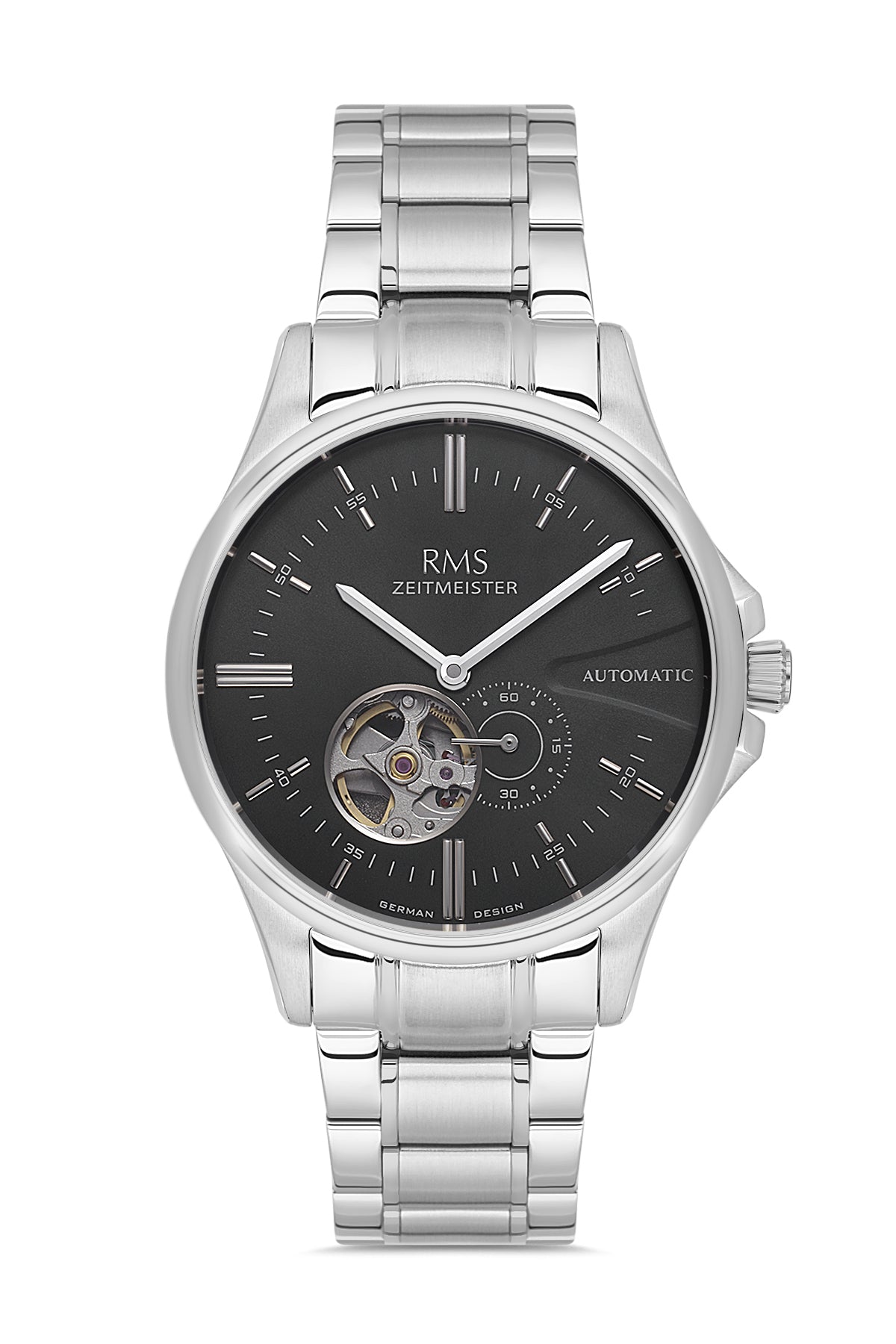 RMS Men's Black Dial Silver Stainless Steel Watch - RMS.1.AG2076.02
