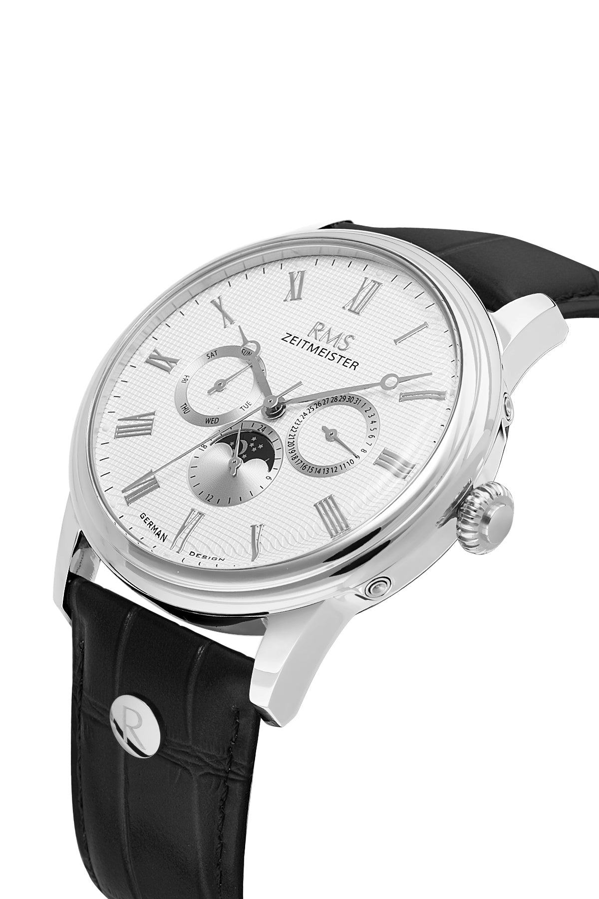 RMS Men's Silver Dial Silver Leather Strap Watch - RMS.1.AG2078.01