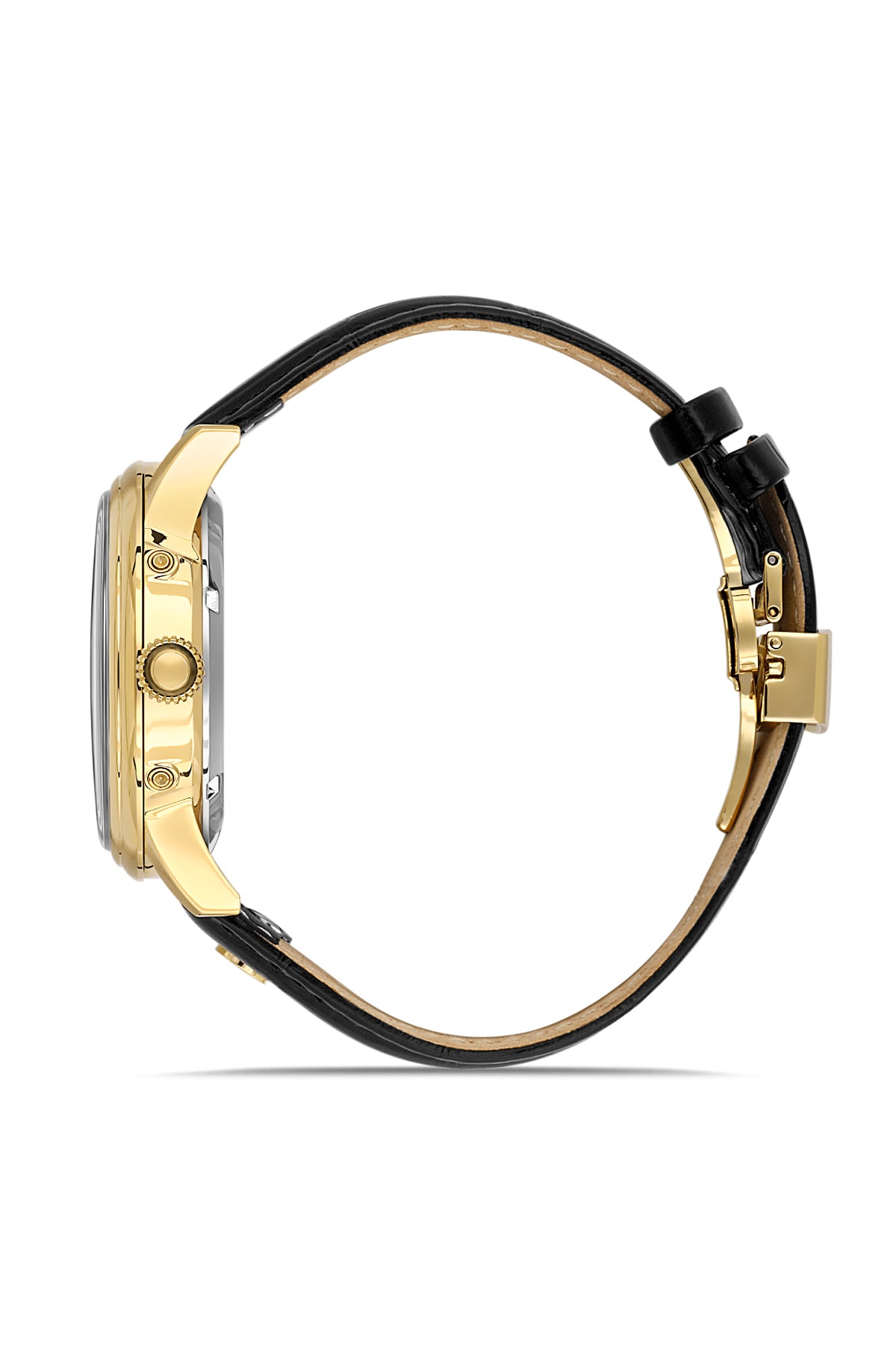 RMS Men's Black Dial Gold Leather Strap Watch - RMS.1.AG2078.05