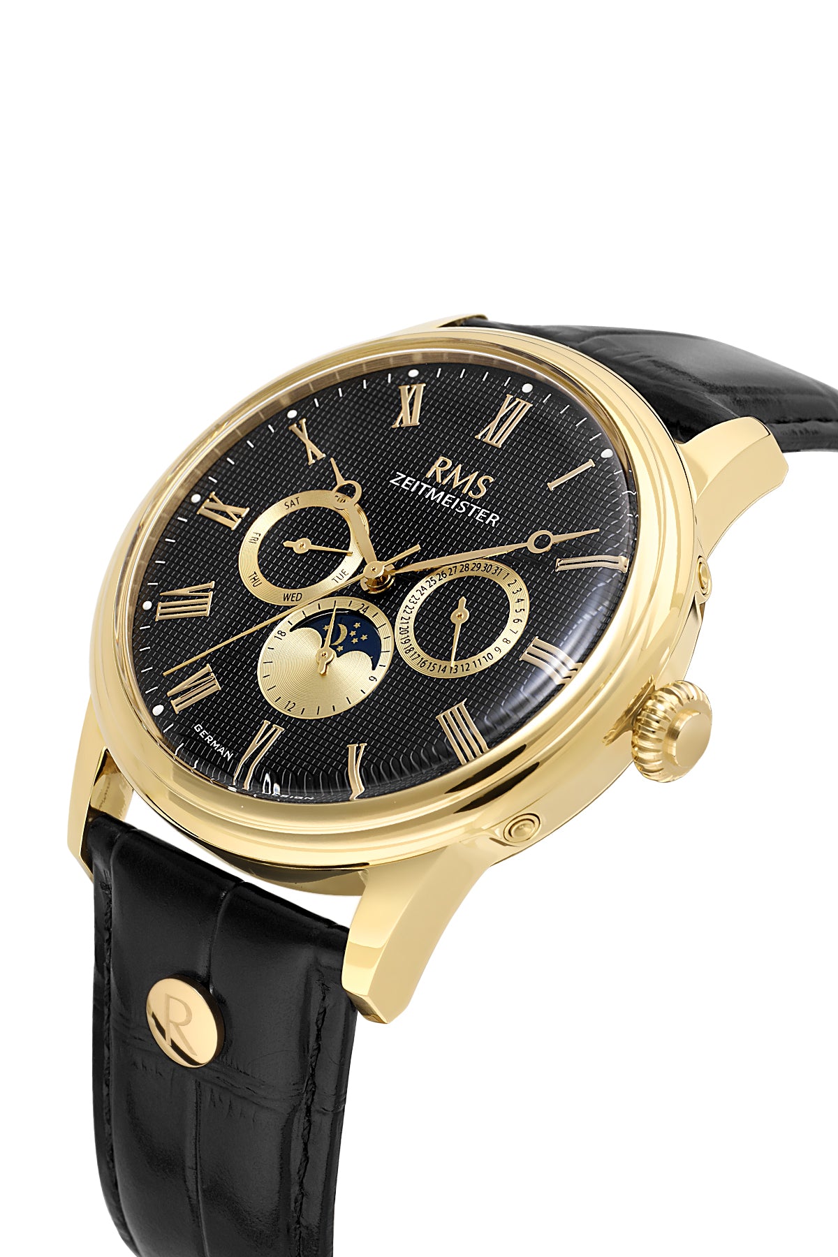 RMS Men's Black Dial Gold Leather Strap Watch - RMS.1.AG2078.05 - 3