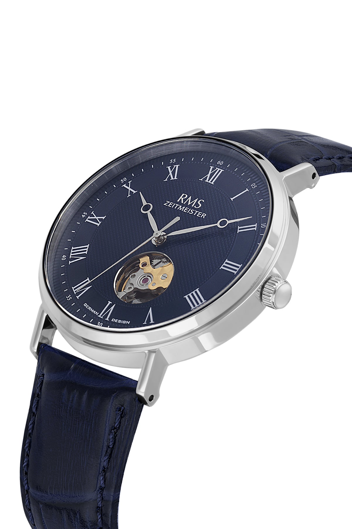 RMS Men's Blue Dial Silver Automatic Leather Watch - RMS.1.AG2091.103 - 3