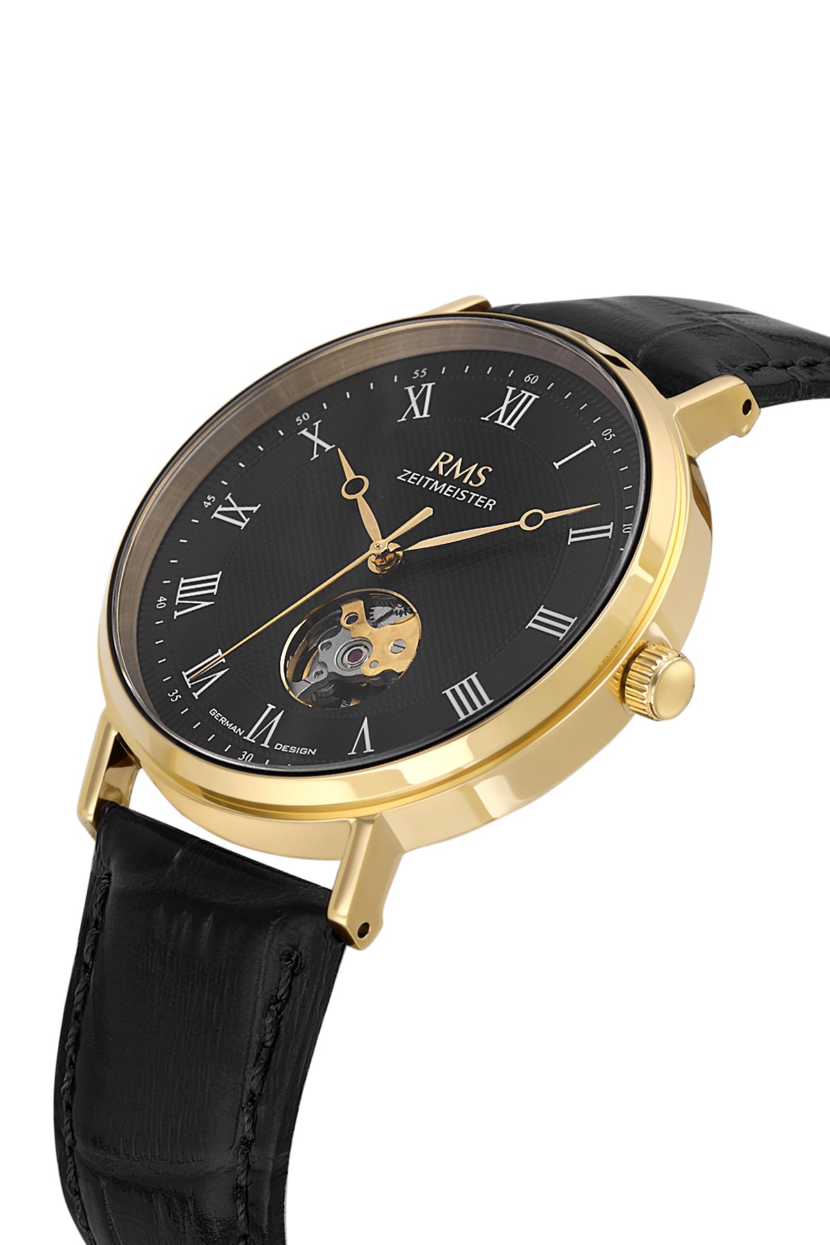 RMS Men's Black Dial Gold Automatic Leather Watch - RMS.1.AG2091.172 - 3