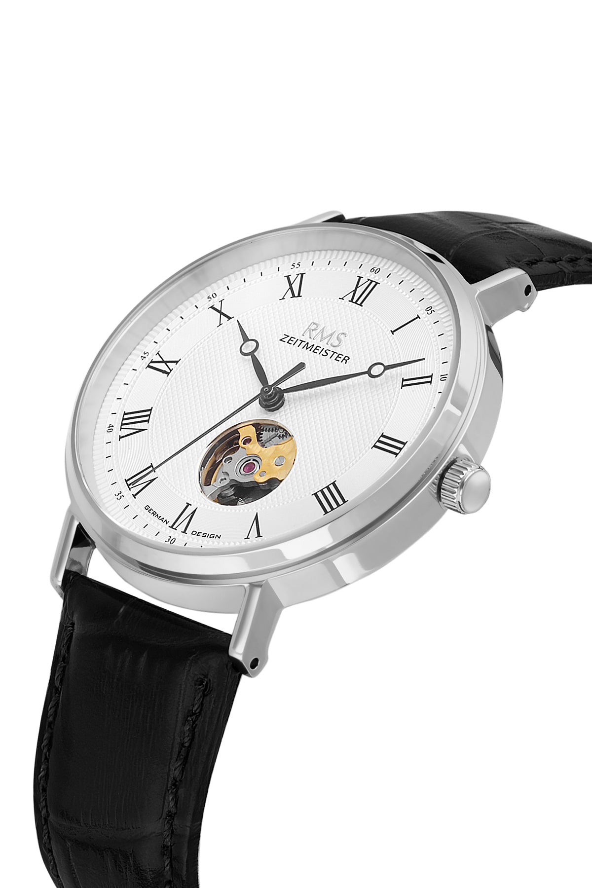 RMS Men's Silver Dial Silver Automatic Leather Watch - RMS.1.AG2091.90