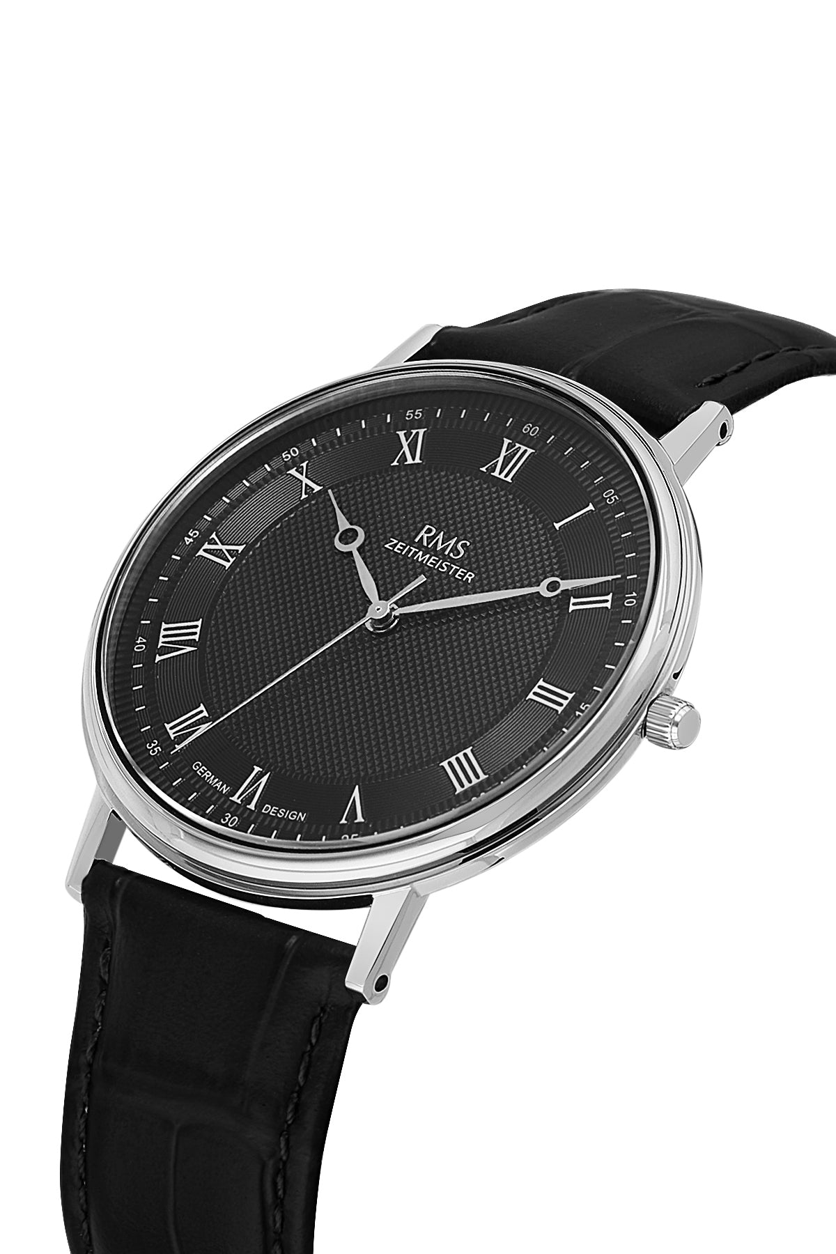 RMS Men's Black Dial Silver Leather Watch - RMS.1.AG2091.92-WA31