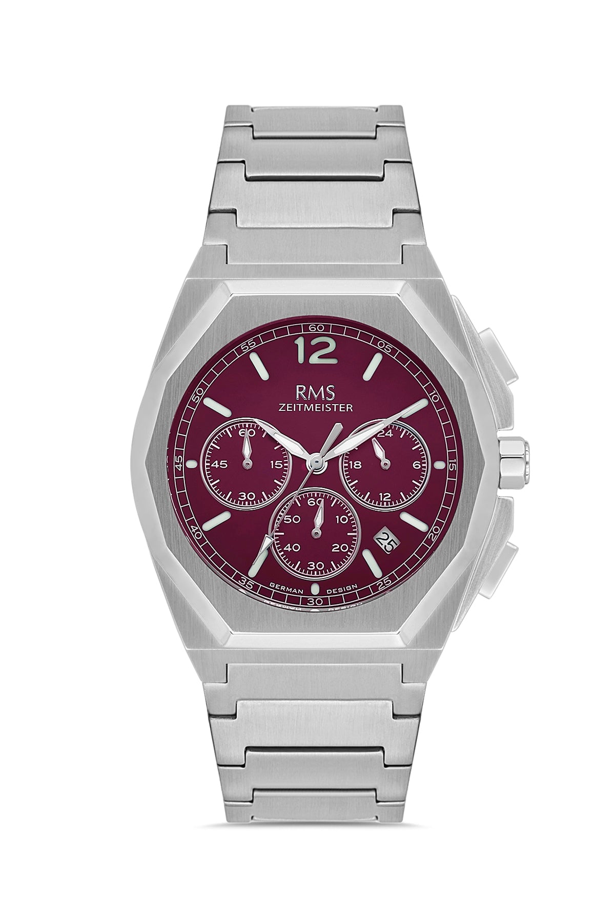 RMS Men's Red Dial Silver Chronograph Stainless Steel Watch - RMS.1.AG2096.113