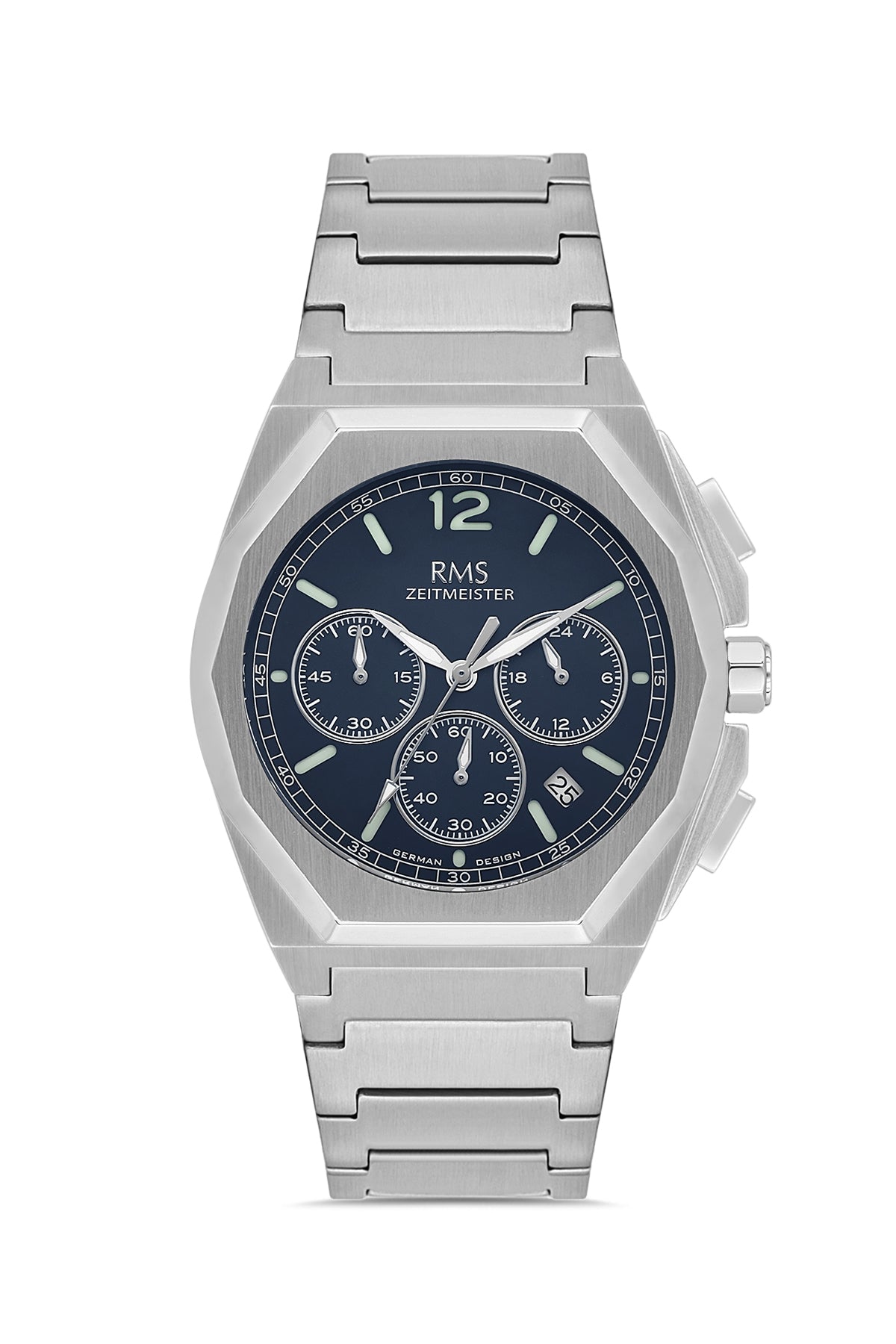 RMS Zeitmeister Blue Dial Silver Plated Men's Watch - Stainless Steel Bracelet - RMS.1.AG2096.13