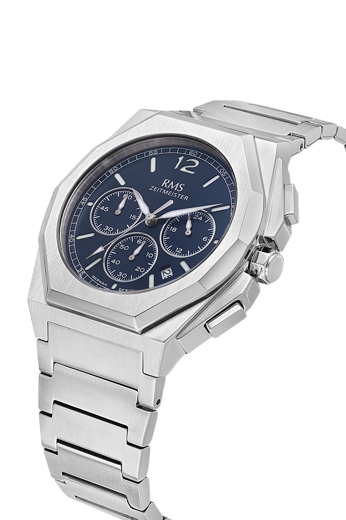 RMS Zeitmeister Blue Dial Silver Plated Men's Watch - Stainless Steel Bracelet - RMS.1.AG2096.13