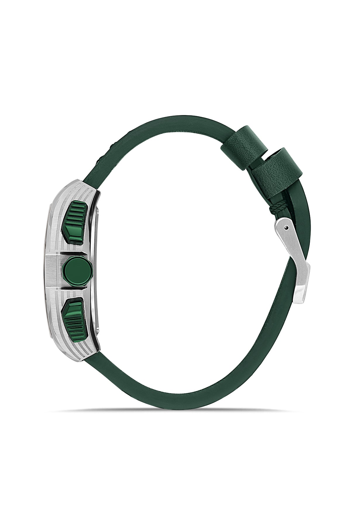 RMS Men's Green Dial Silver Chronograph Leather Watch - RMS.1.AG2098.1810