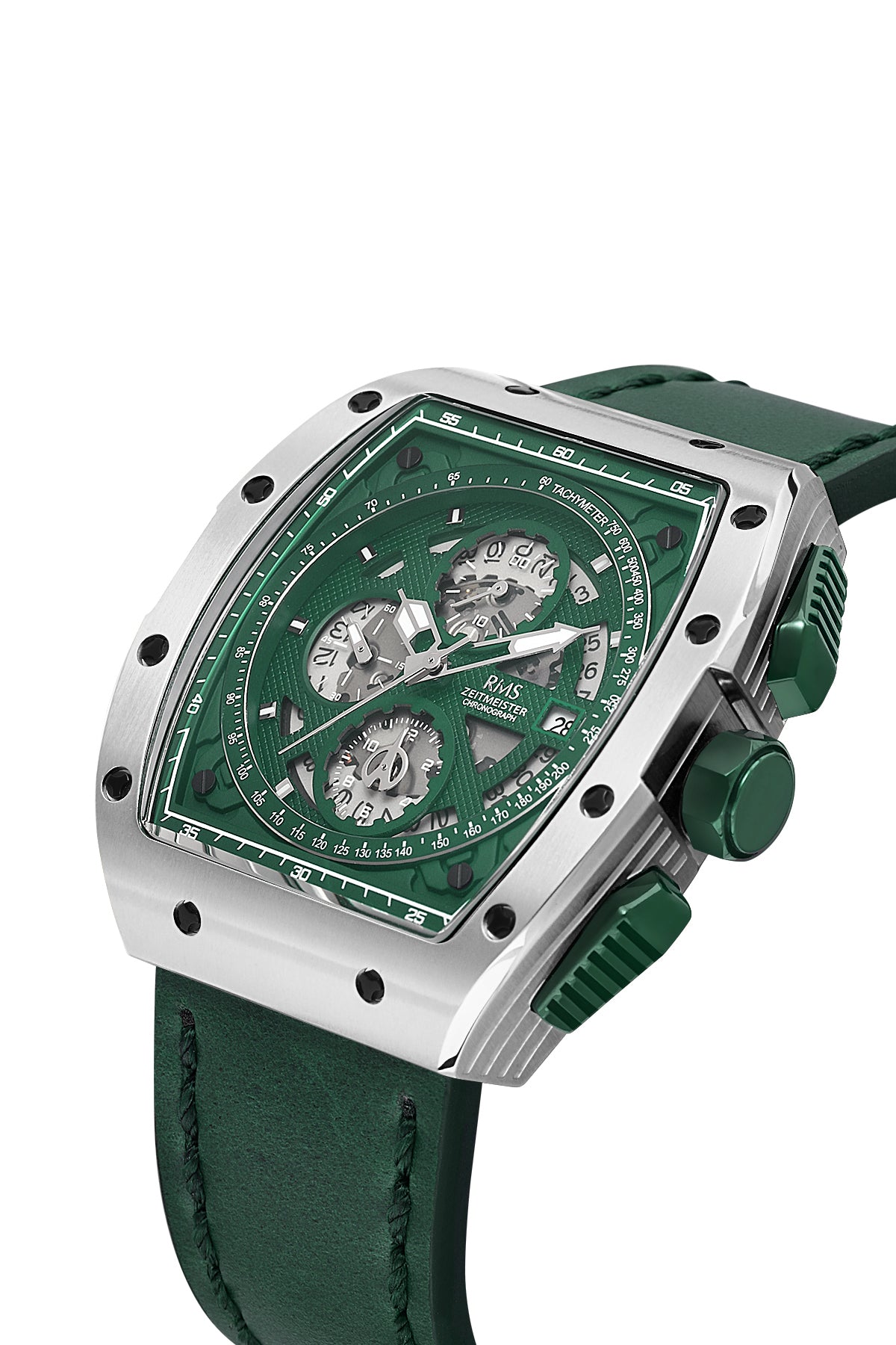 RMS Men's Green Dial Silver Chronograph Leather Watch - RMS.1.AG2098.1810 - 3