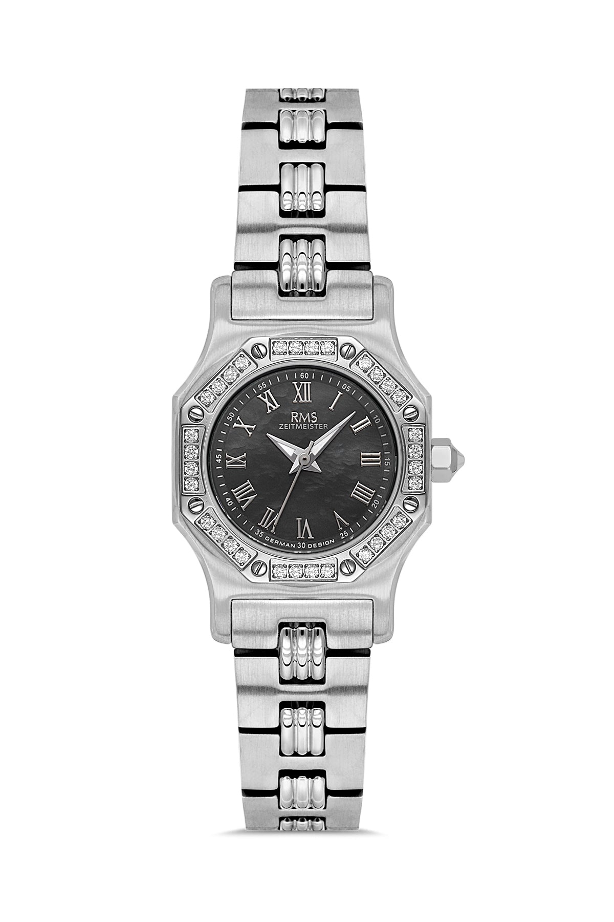 RMS Women's Black Dial Silver Stone Detailed Stainless Steel Watch - RMS.1.AG2107.12