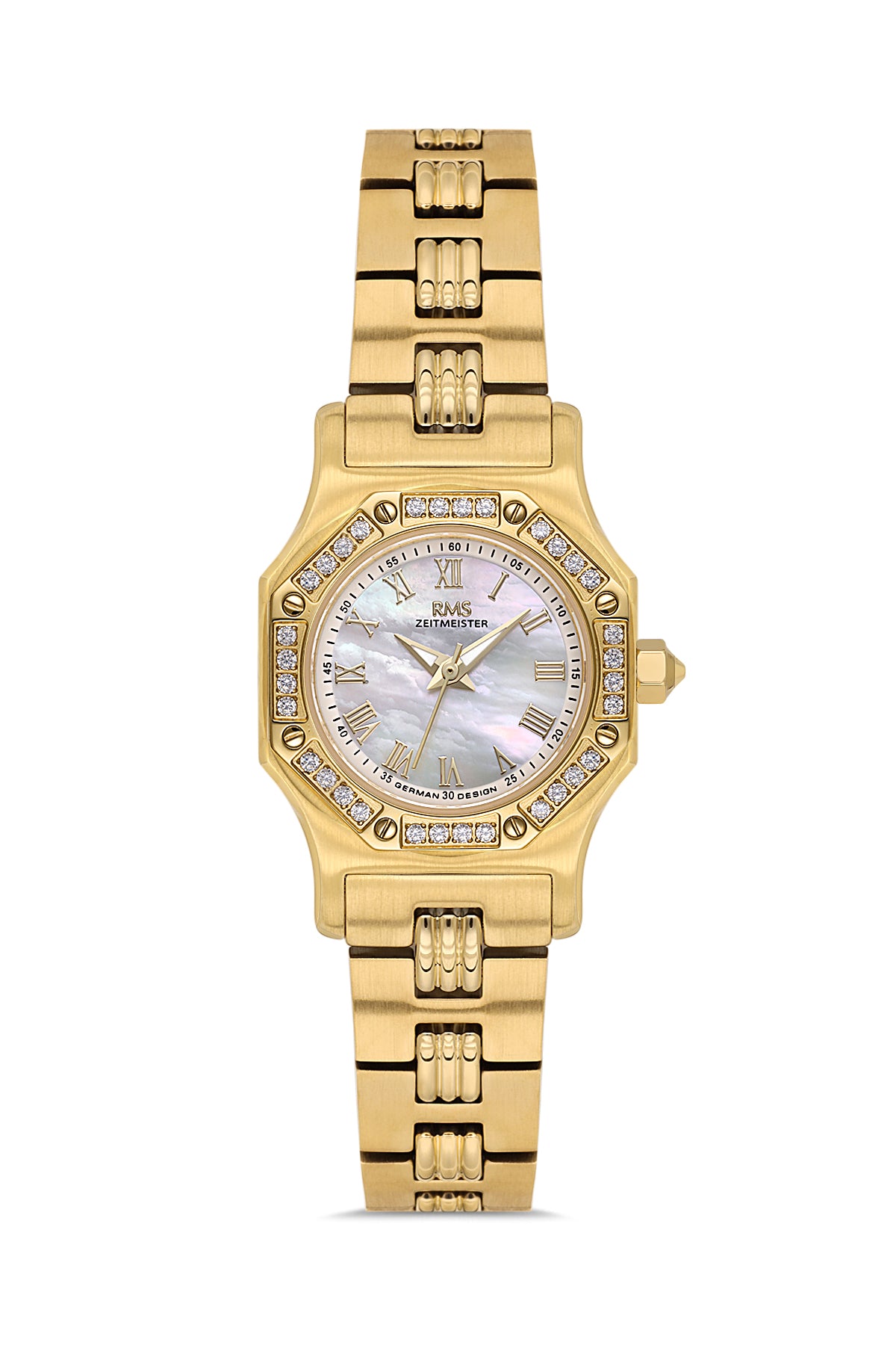 RMS Women's Silver Dial Gold Stone Detailed Stainless Steel Watch - RMS.1.AG2107.21