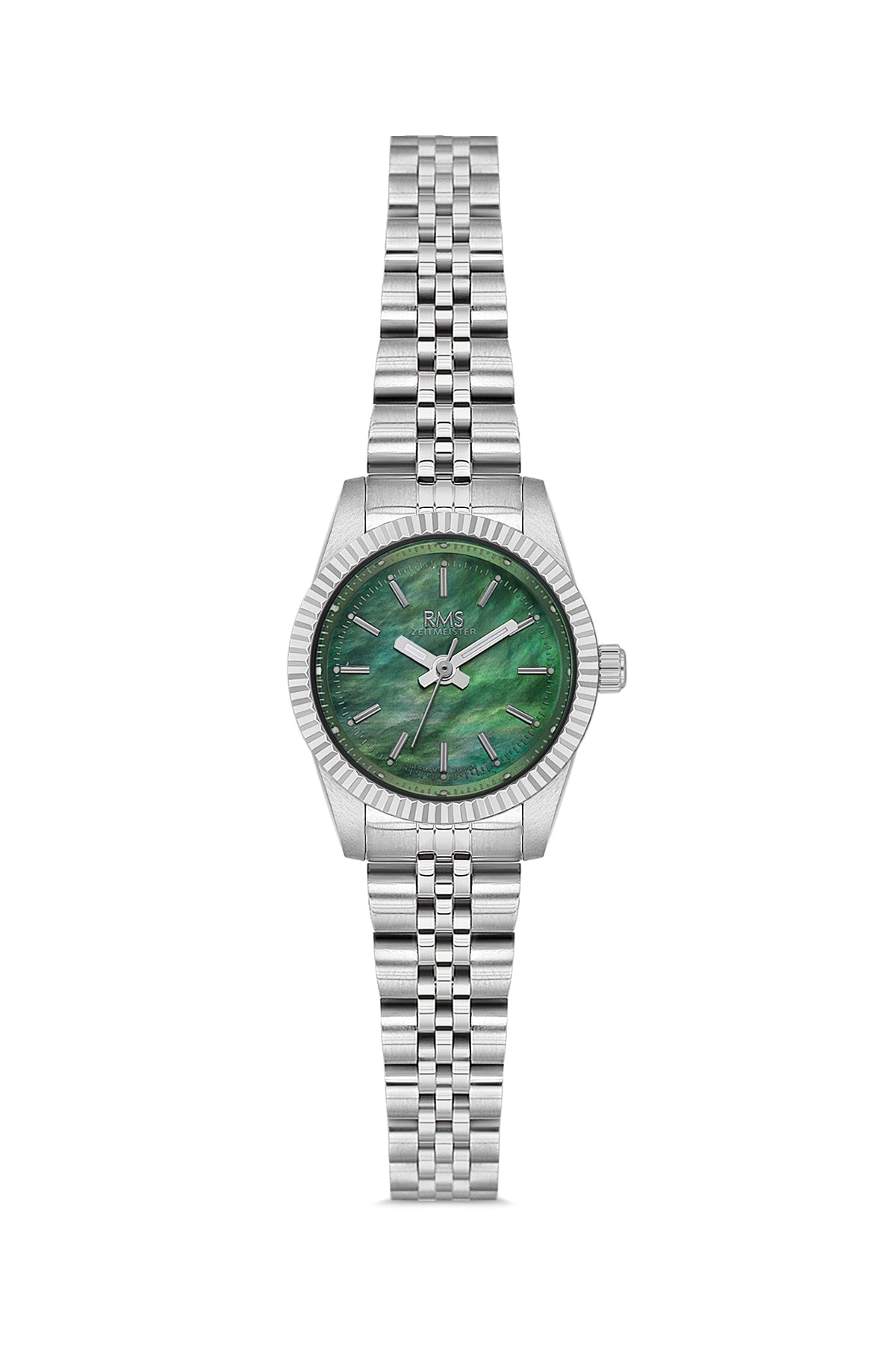 RMS Zeitmeister RMS.1.AG2117.19 women's watch with green dial, silver case and stainless steel bracelet
