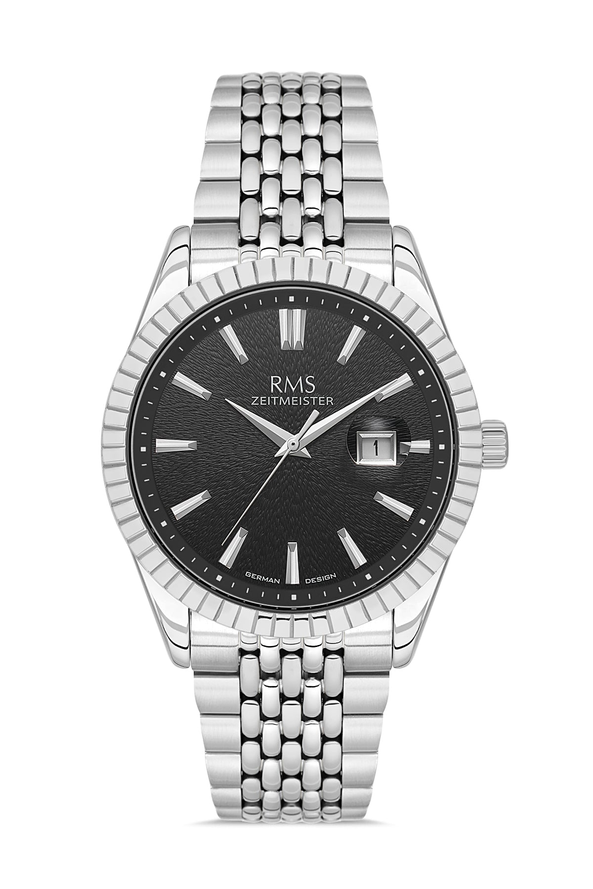 RMS Men's Black Dial Silver Calendar Stainless Steel Watch - RMS.1.AG2125.12