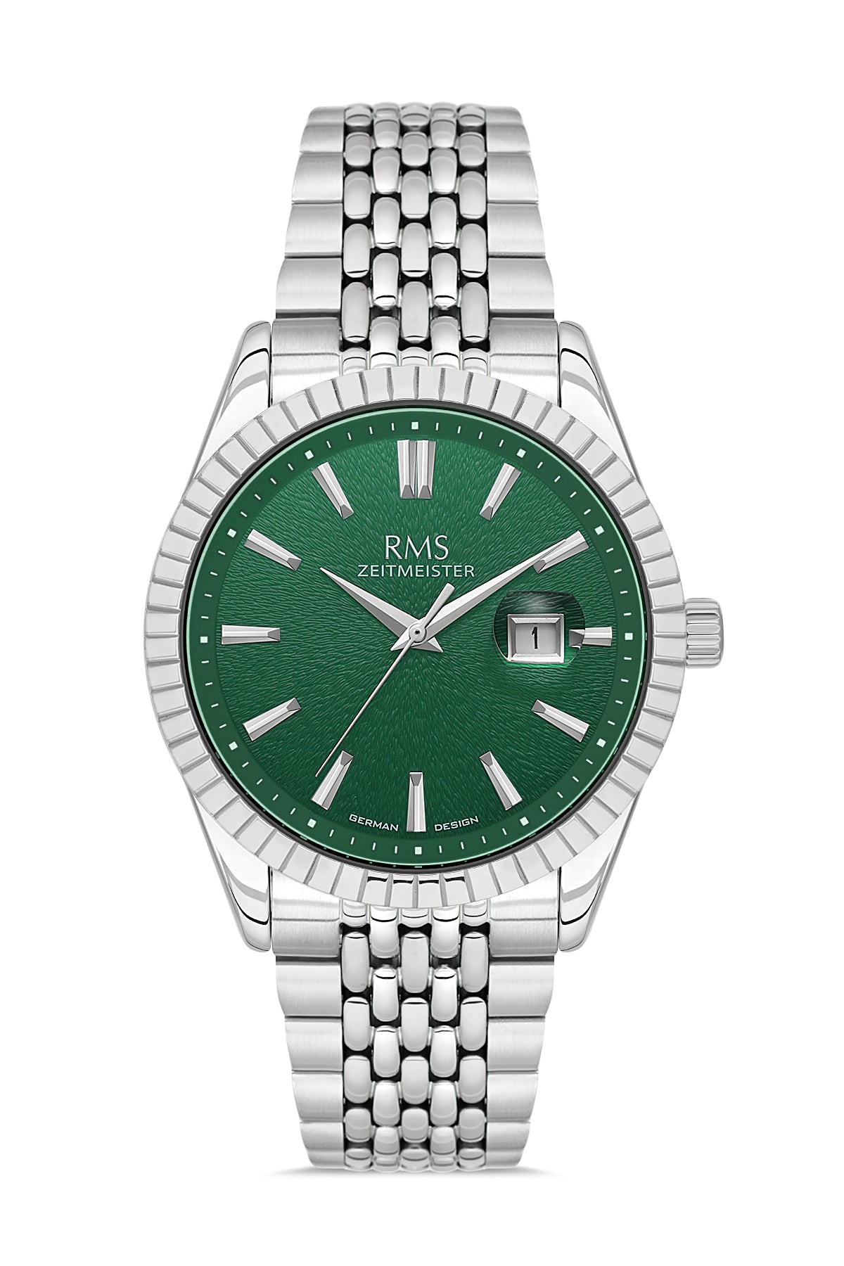 RMS Men's Green Dial Silver Calendar Stainless Steel Watch - RMS.1.AG2125.19