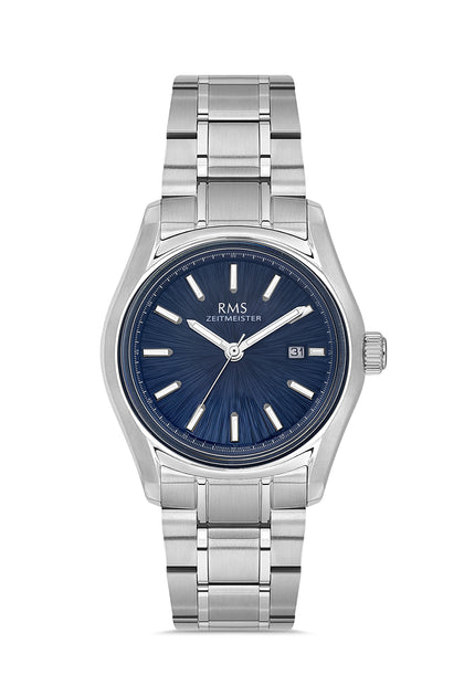 RMS Zeitmeister Blue Dial Silver Plated Men's Watch - Stainless Steel Bracelet - RMS.1.AG2127.13