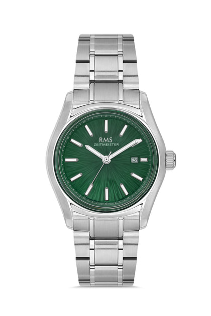 RMS Zeitmeister Green Dial Silver Plated Men's Watch - Stainless Steel Bracelet - RMS.1.AG2127.19