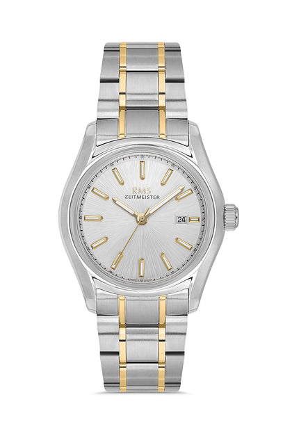 RMS Zeitmeister White Dial Gold & Silver Plated Men's Watch - Stainless Steel Bracelet - RMS.1.AG2127.40