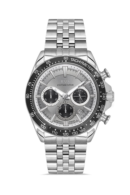 RMS Zeitmeister Grey Dial Silver Plated Men's Watch - Stainless Steel Bracelet - RMS.1.AG2128.115