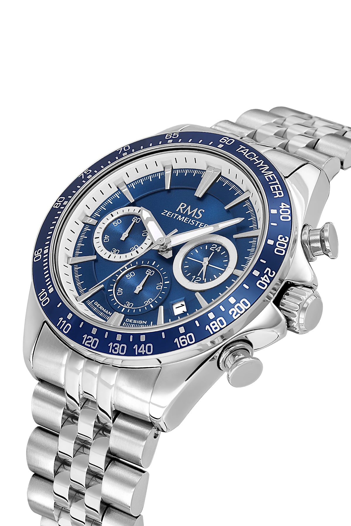 RMS Men's Blue Dial Silver Chronograph Stainless Steel Watch - RMS.1.AG2128.13