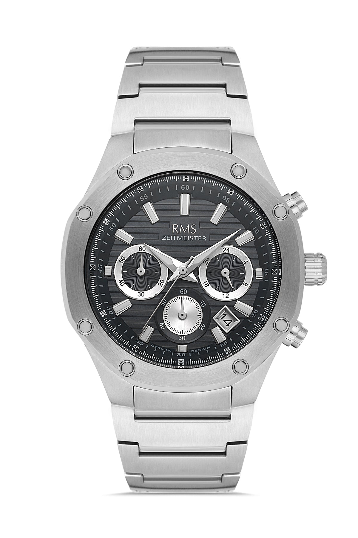 RMS Men's Black Dial Silver Stainless Steel Watch - RMS.1.AG2130.12