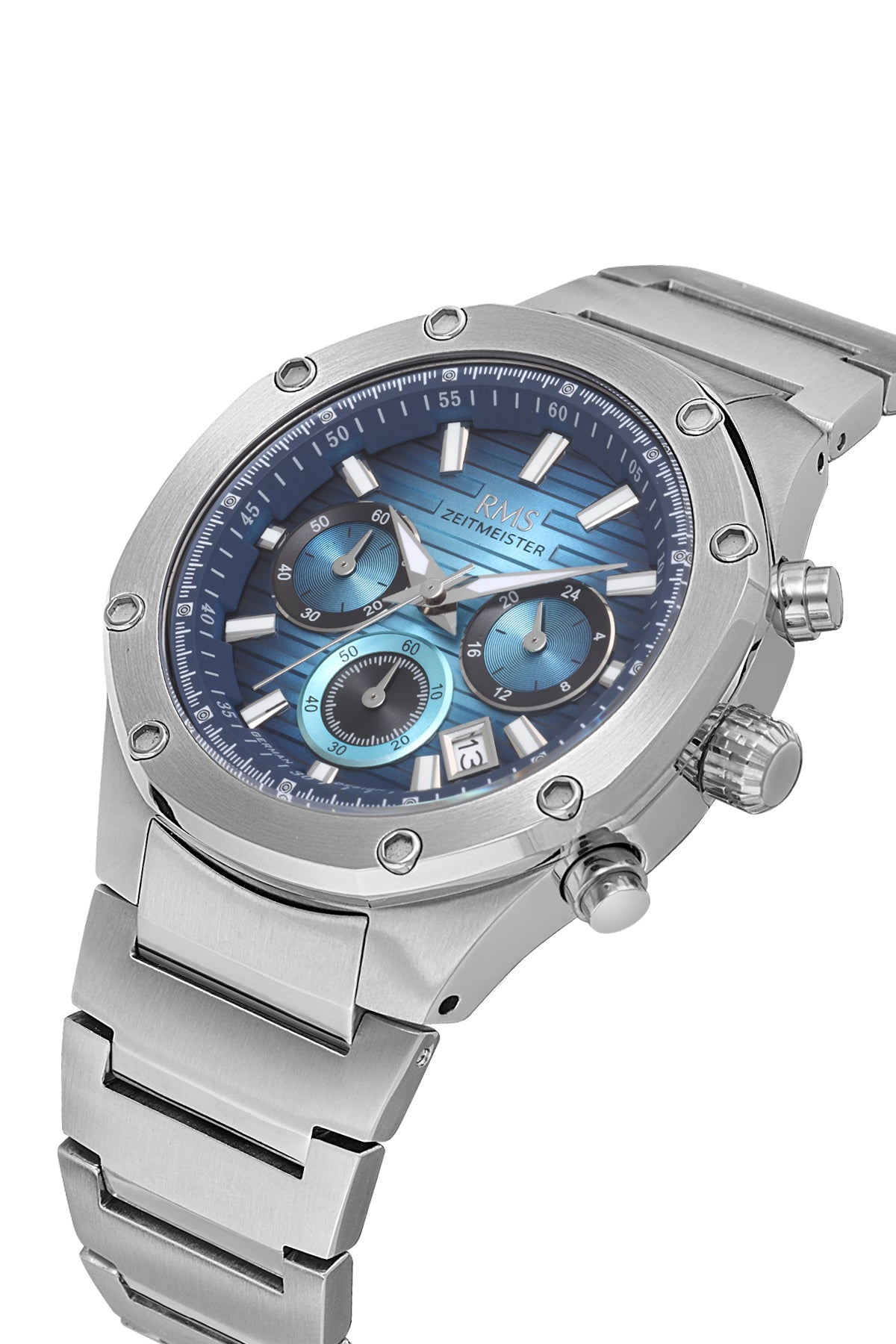 RMS Men's Light Blue Dial Silver Stainless Steel Watch - RMS.1.AG2130.13