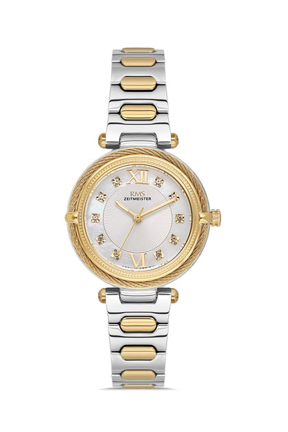 RMS Zeitmeister White Dial Gold & Silver Plated Women's Watch - Stainless Steel Bracelet - RMS.1.AG2135.40