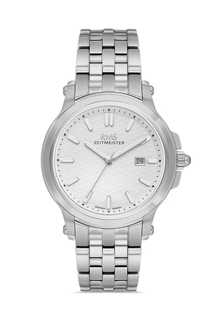 RMS Zeitmeister Silver Dial Silver Plated Men's Watch - Stainless Steel Bracelet - RMS.1.AG2151.10