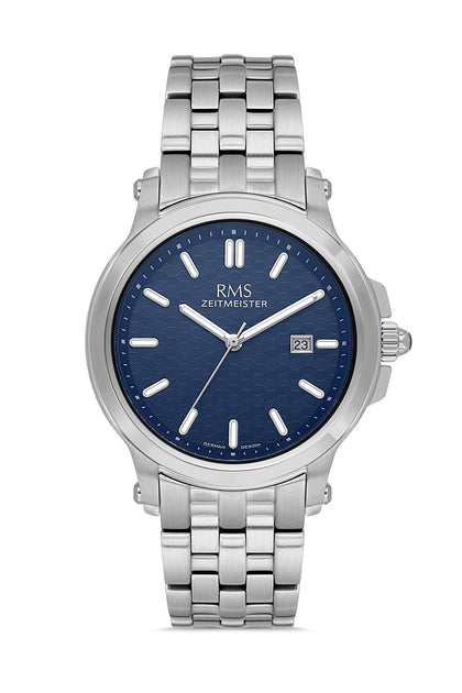 RMS Zeitmeister Blue Dial Silver Plated Men's Watch - Stainless Steel Bracelet - RMS.1.AG2151.13