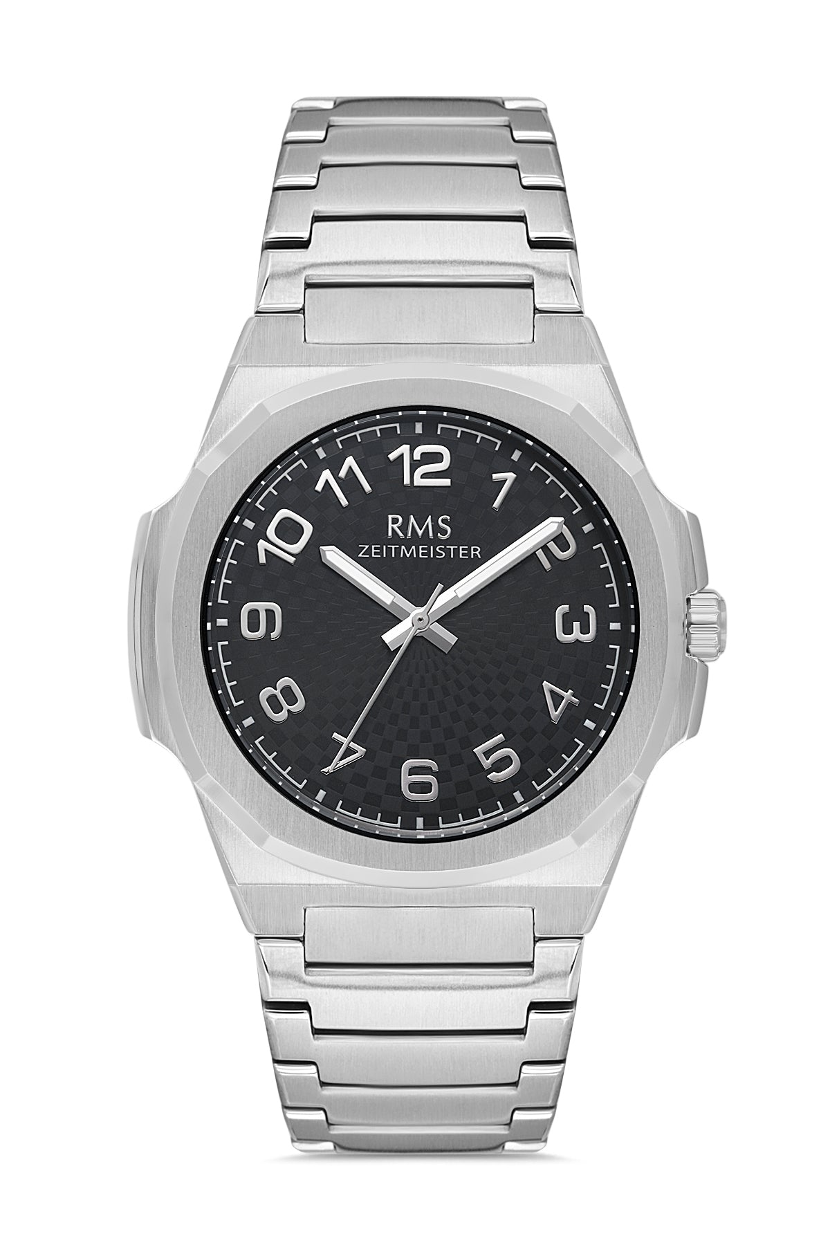 RMS Zeitmeister Black Dial Silver Plated Men's Watch - Stainless Steel Bracelet - RMS.1.AG2156.12