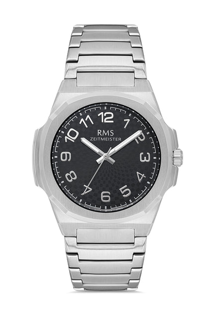 RMS Zeitmeister Black Dial Silver Plated Men's Watch - Stainless Steel Bracelet - RMS.1.AG2156.12