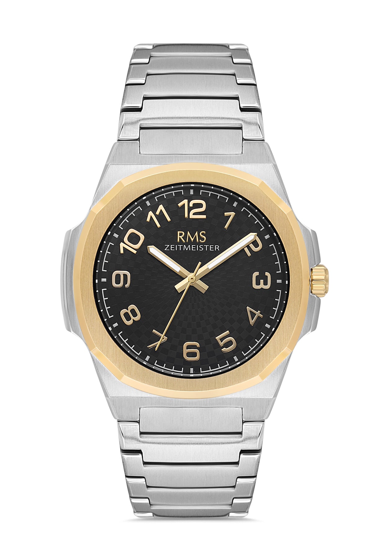 RMS Zeitmeister Black Dial Gold & Silver Plated Men's Watch - Stainless Steel Bracelet - RMS.1.AG2156.42