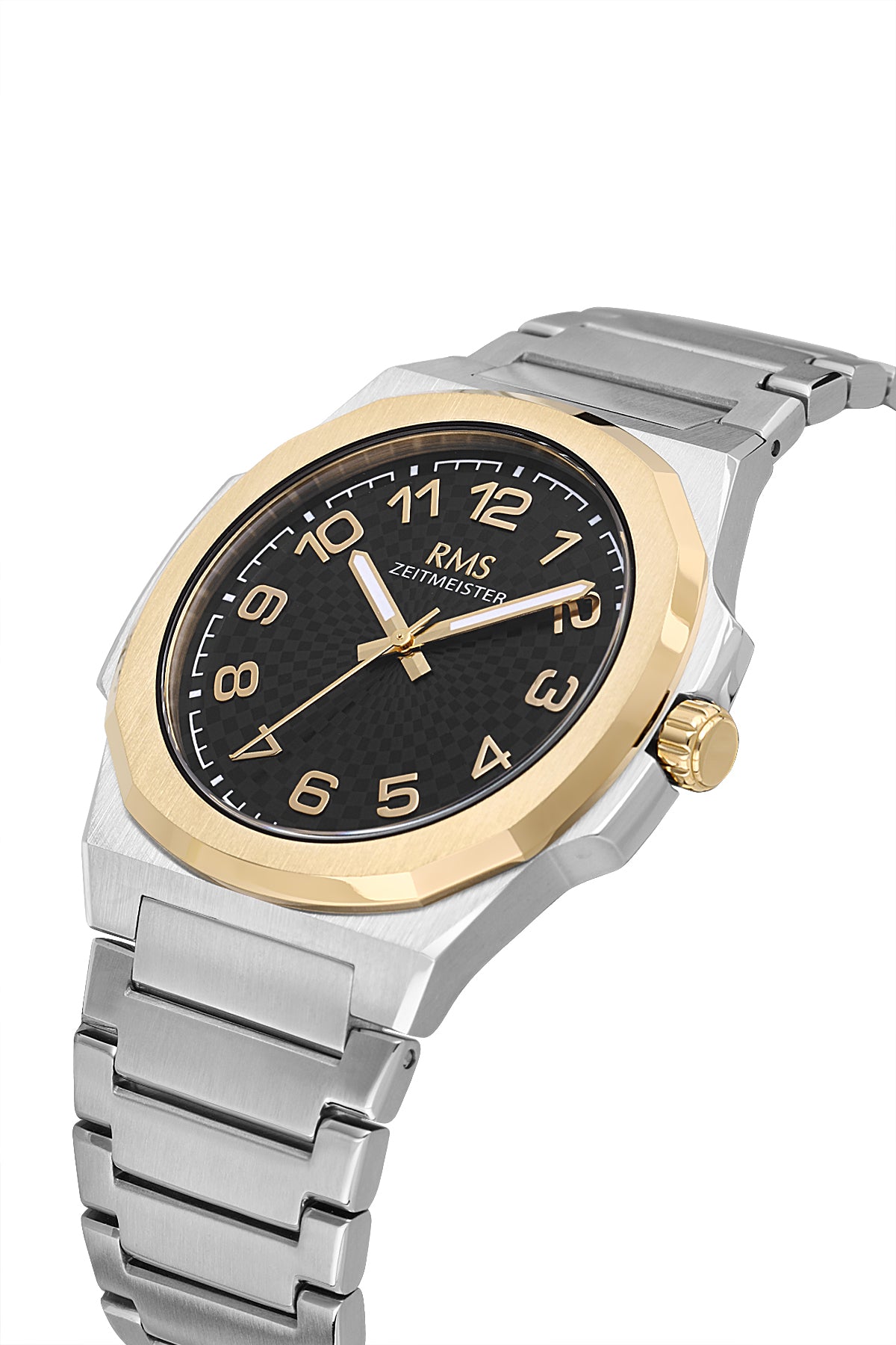 RMS Zeitmeister Black Dial Gold & Silver Plated Men's Watch - Stainless Steel Bracelet - RMS.1.AG2156.42