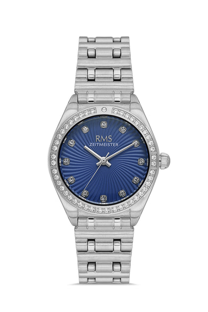 RMS Zeitmeister Blue Dial Silver Plated Women's Watch - Stainless Steel Bracelet - RMS.1.AG2162.13