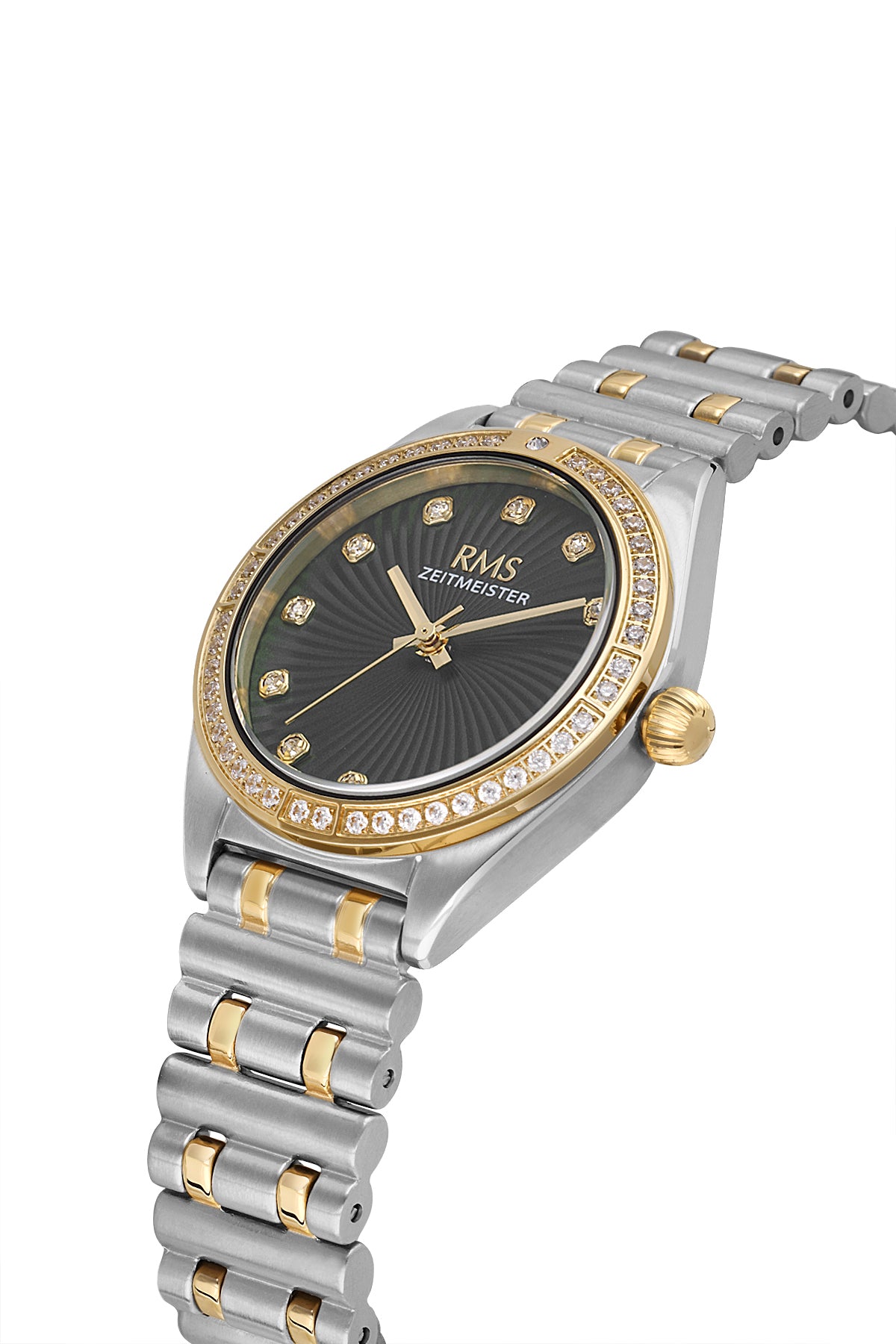 RMS Zeitmeister Black Dial Gold & Silver Plated Women's Watch - Stainless Steel Bracelet - RMS.1.AG2162.42